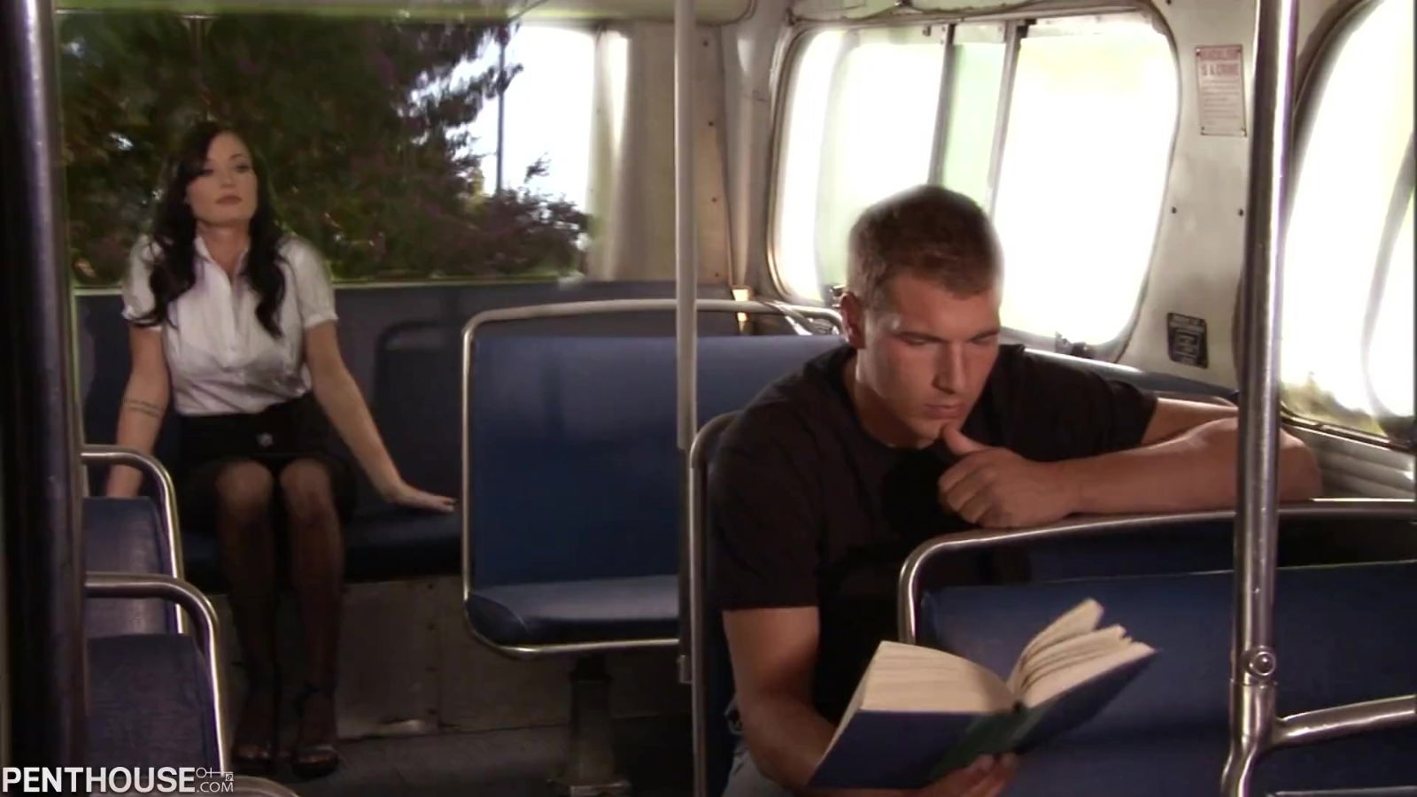 Horny vivid brunette couldn't resist approached handsome public transport