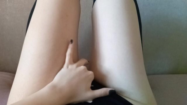 playing with pussy, wearing Hello Kitty panties stockings