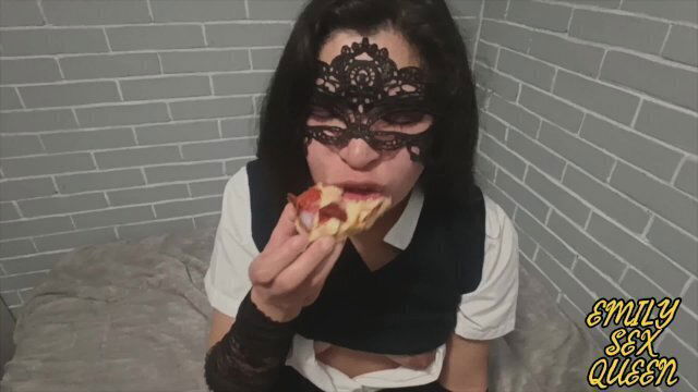 schoolgirl fucking like whore eating pizza with Emily Queen