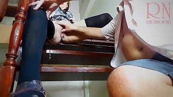 Maid cleaning hotel. Bitch washes floor stairs. Slut spreads legs stairs. ENF,