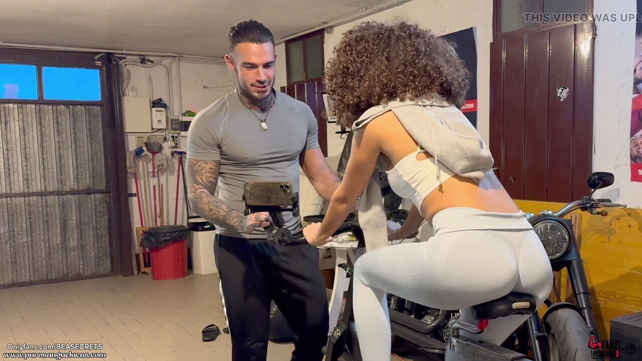 Beatrice, curvy brunette trainer, gets huge cumshot