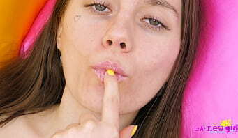 Charming brunette model naked close-up