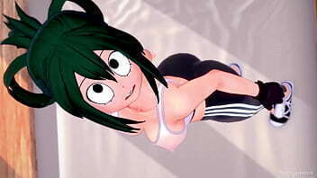 Tsuyu Asui esta mojada despu&eacute_s hacer ejercicio, quiere seguir entrenando cama. (versi&oacute_n adulta)