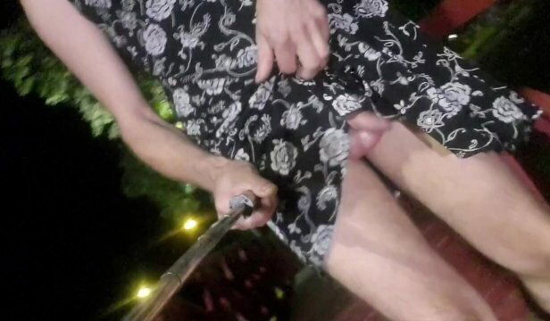 Femboy exhibitionist walks naked public place