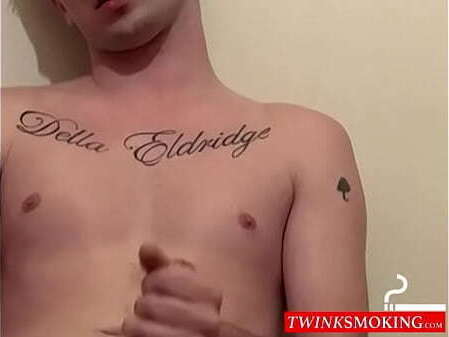 Inked handsome loves touch himself while smoking