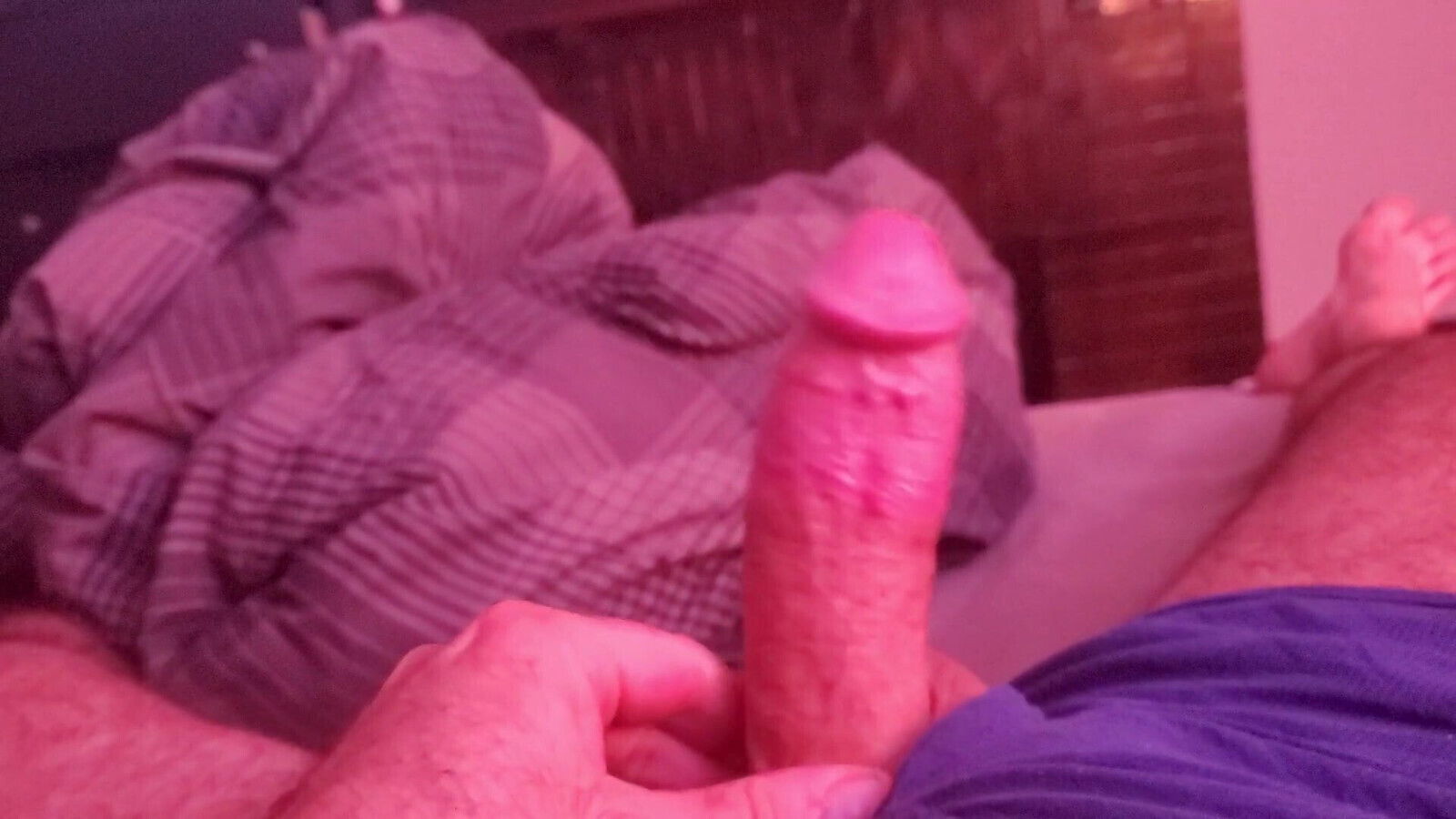 Stroking while wife watches