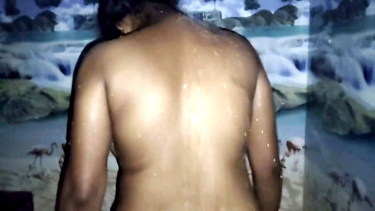 summer Indian village passionate unshaved couple enjoys steamy shower