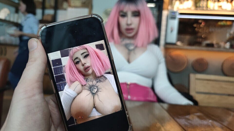 Toilet Whore Feeding Dinner while Waiting Order Restaurant