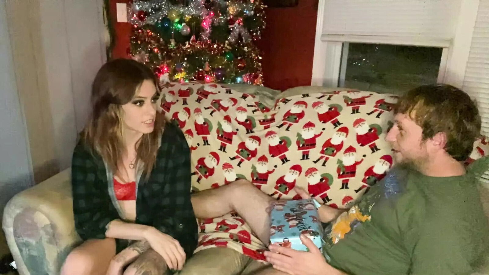 Babyybut gets tricked into surprise Christmas present from step blindfolded.
