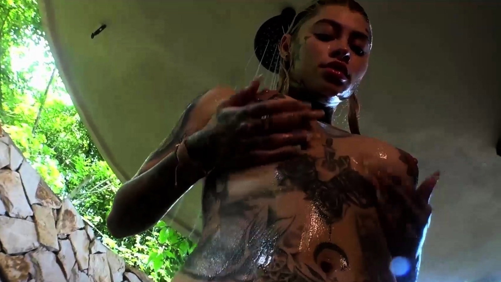 PORNSTAR PLATINUM Inked Latina Blondie Solo Shower Scene