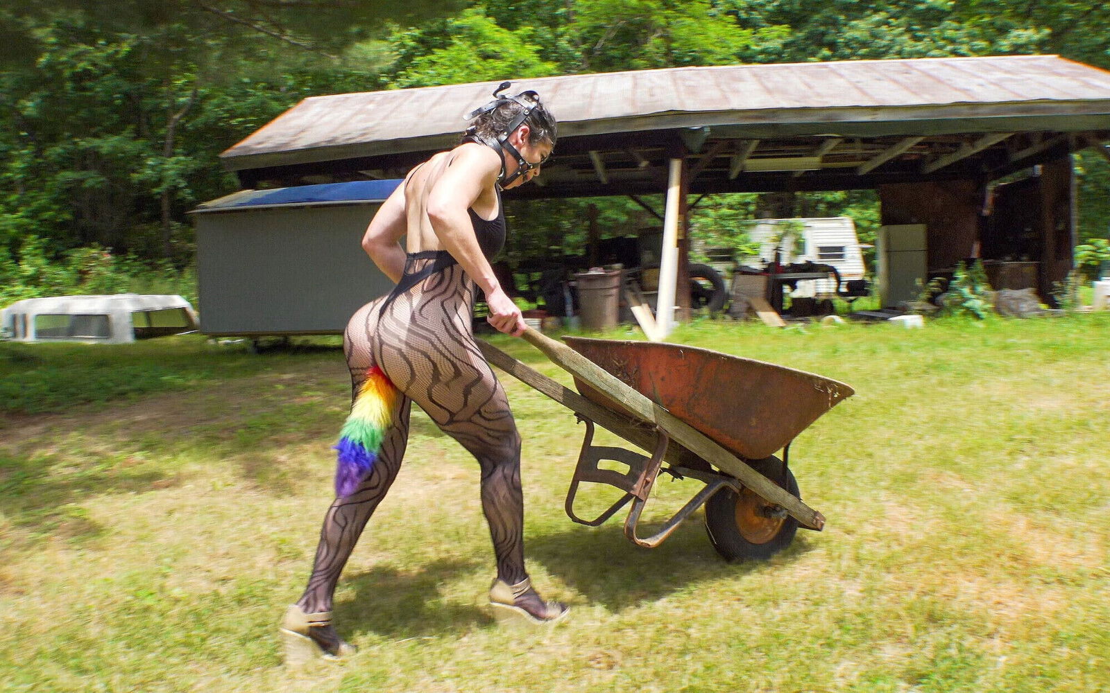 Plugged Slave Humiliating Farm Chores