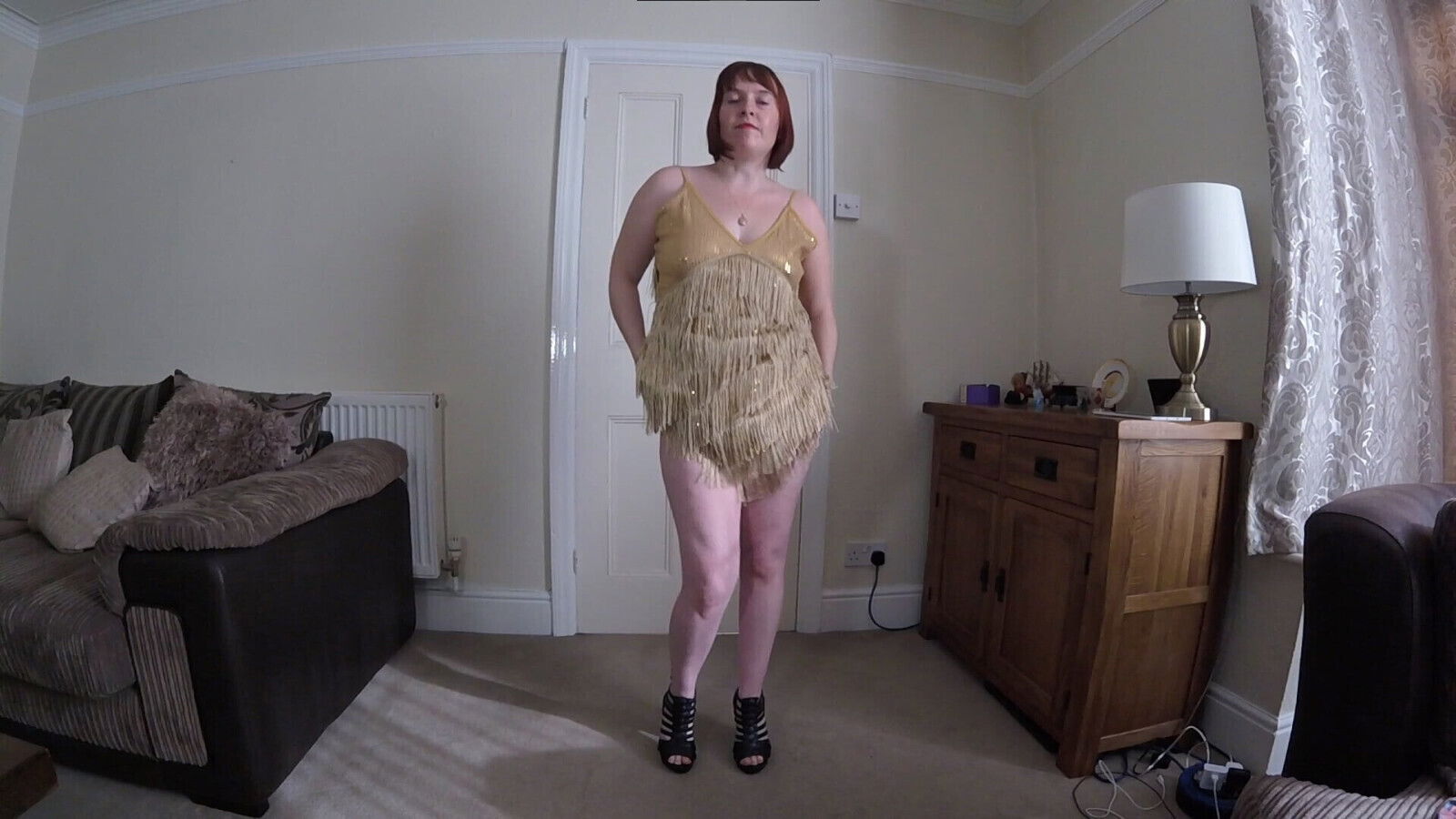 sexy wife striptease evening dress heels