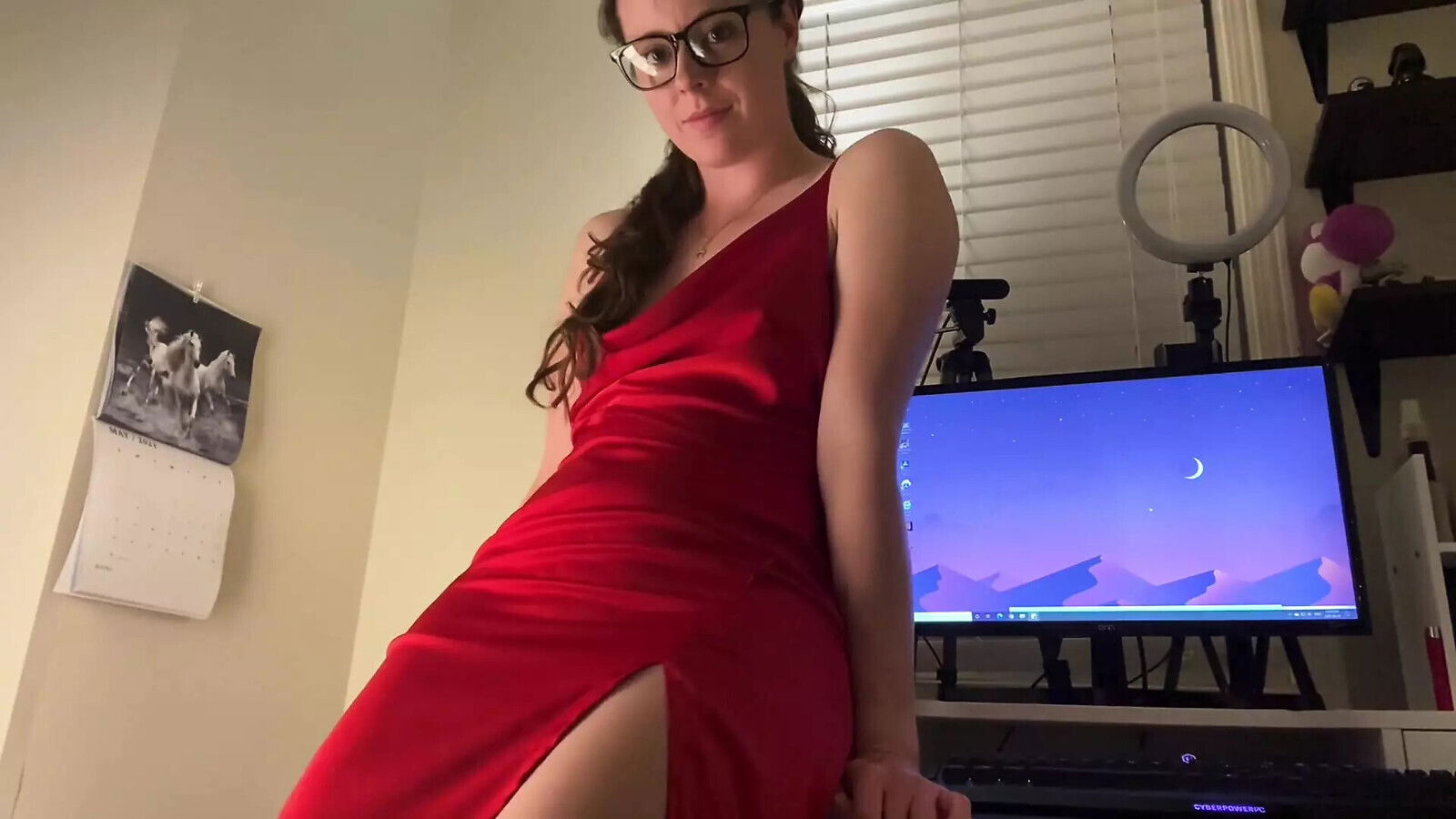 Cute Girl Glasses Shows Tight Holes Begs Your Cock!