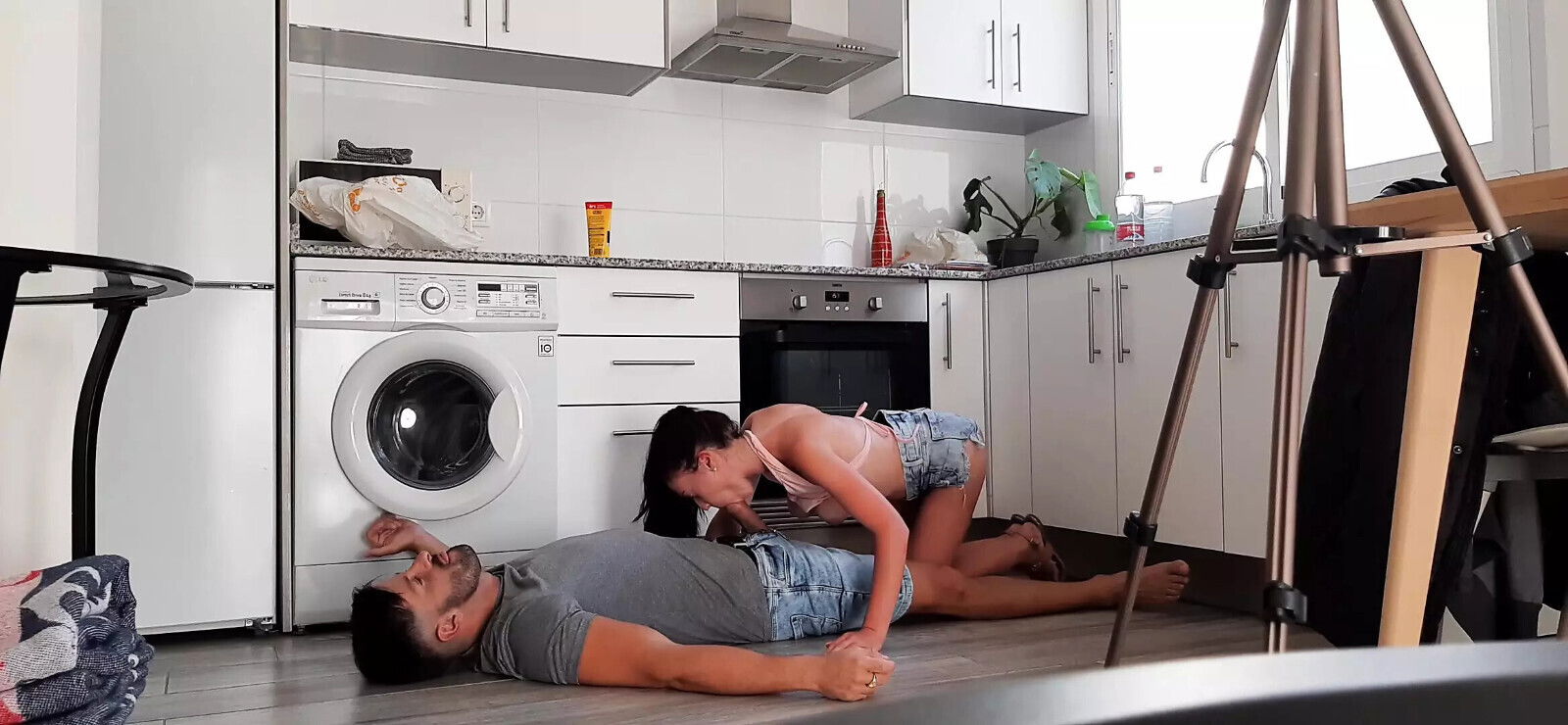 horny sexy years wife cheats husband fucks kitchen with lover with huge