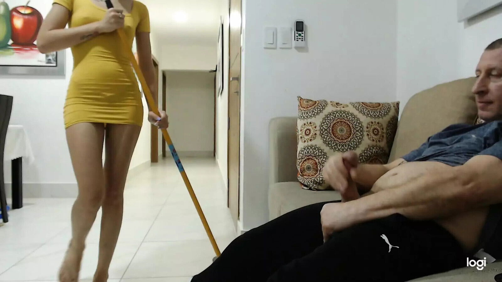 Cnfm,i Catch Friend Stroking While Cleaning Apartment, Femdom, Slapped Face, Screaming.