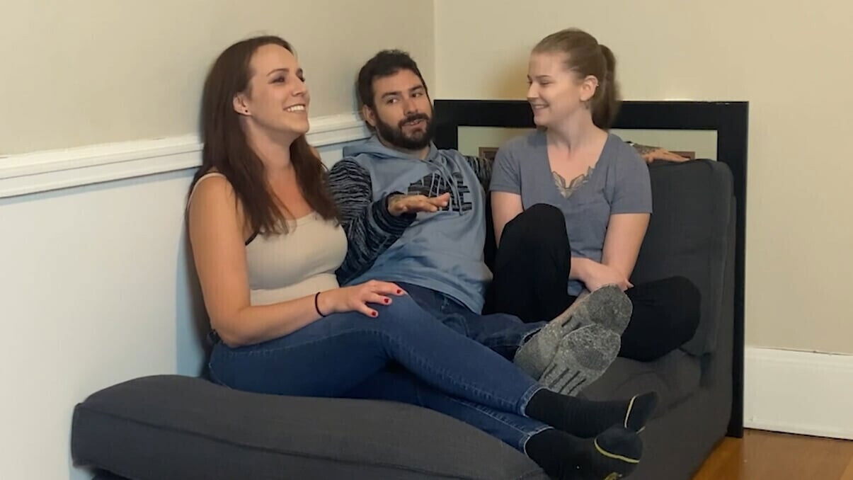 Heavily tattooed game gets double blowjob