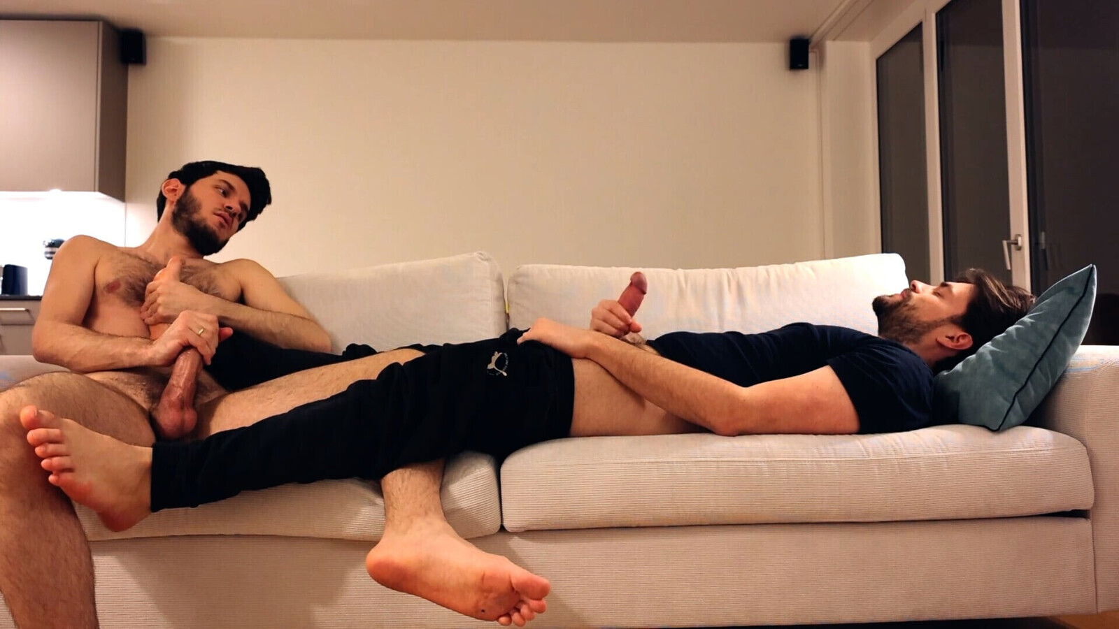 Massaging friend's beautiful feet jerking together