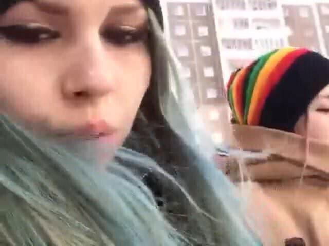 girls walk around city show their charms