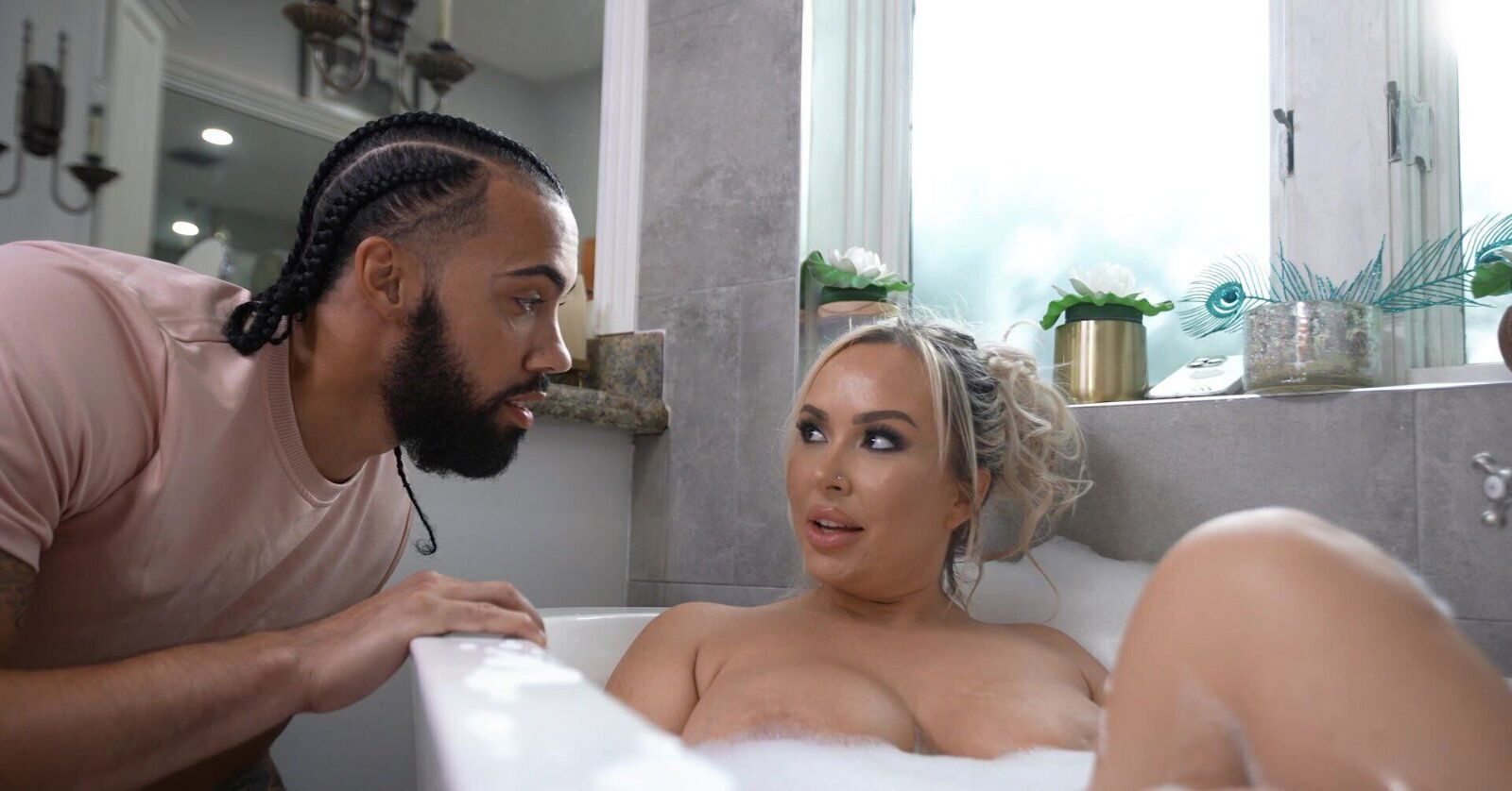 Rough interracial dicking bathroom with Callie Brooks