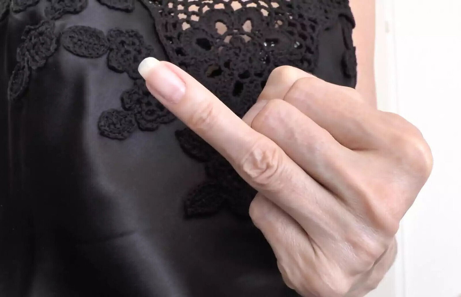 Clip with Beautiful Hands Black Silk Negligee