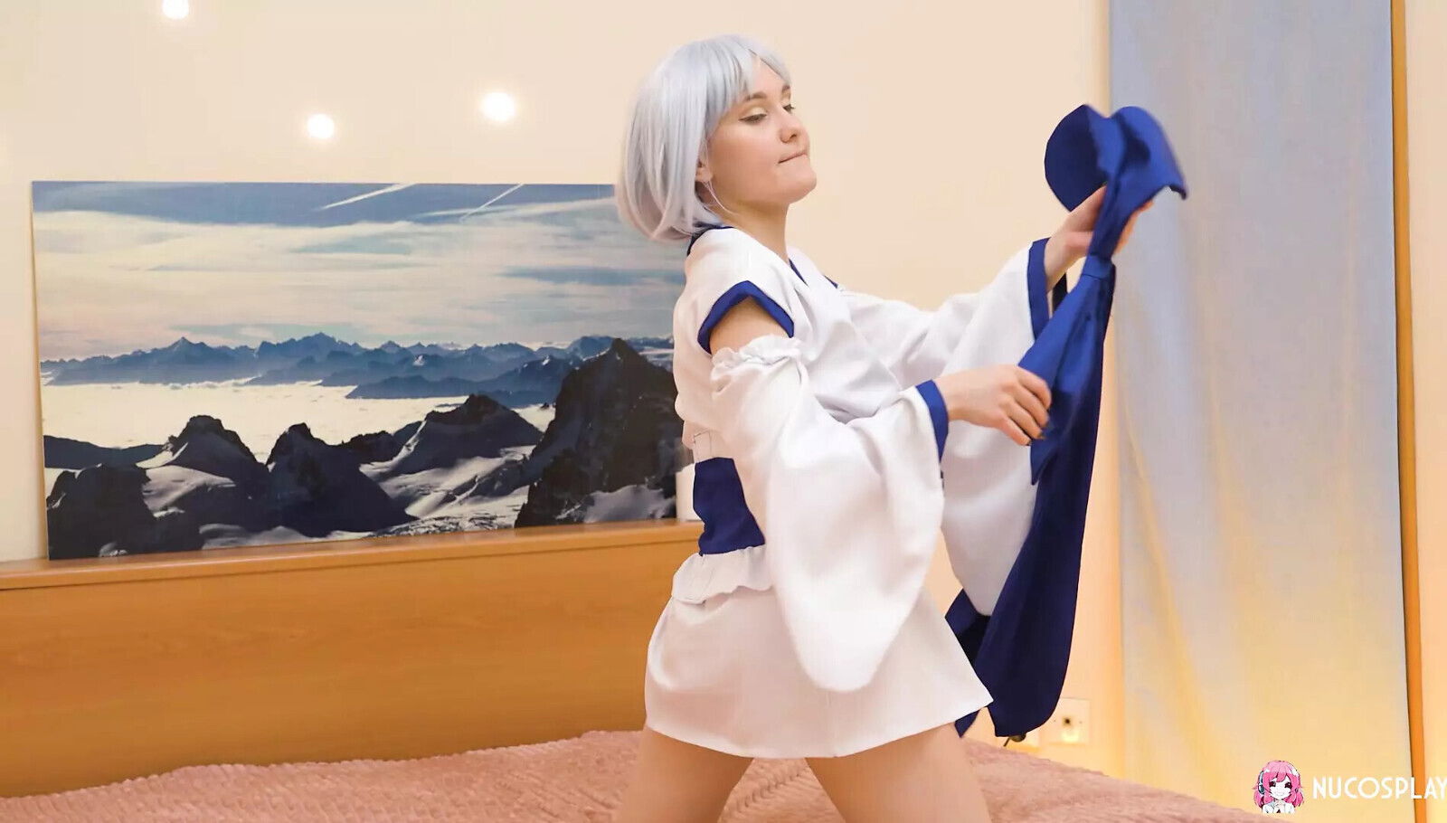 horny Ally kimono masturbating alone with pink toy.