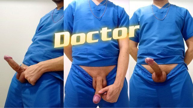 The doctor jerks off and fills his own uniform with CUM