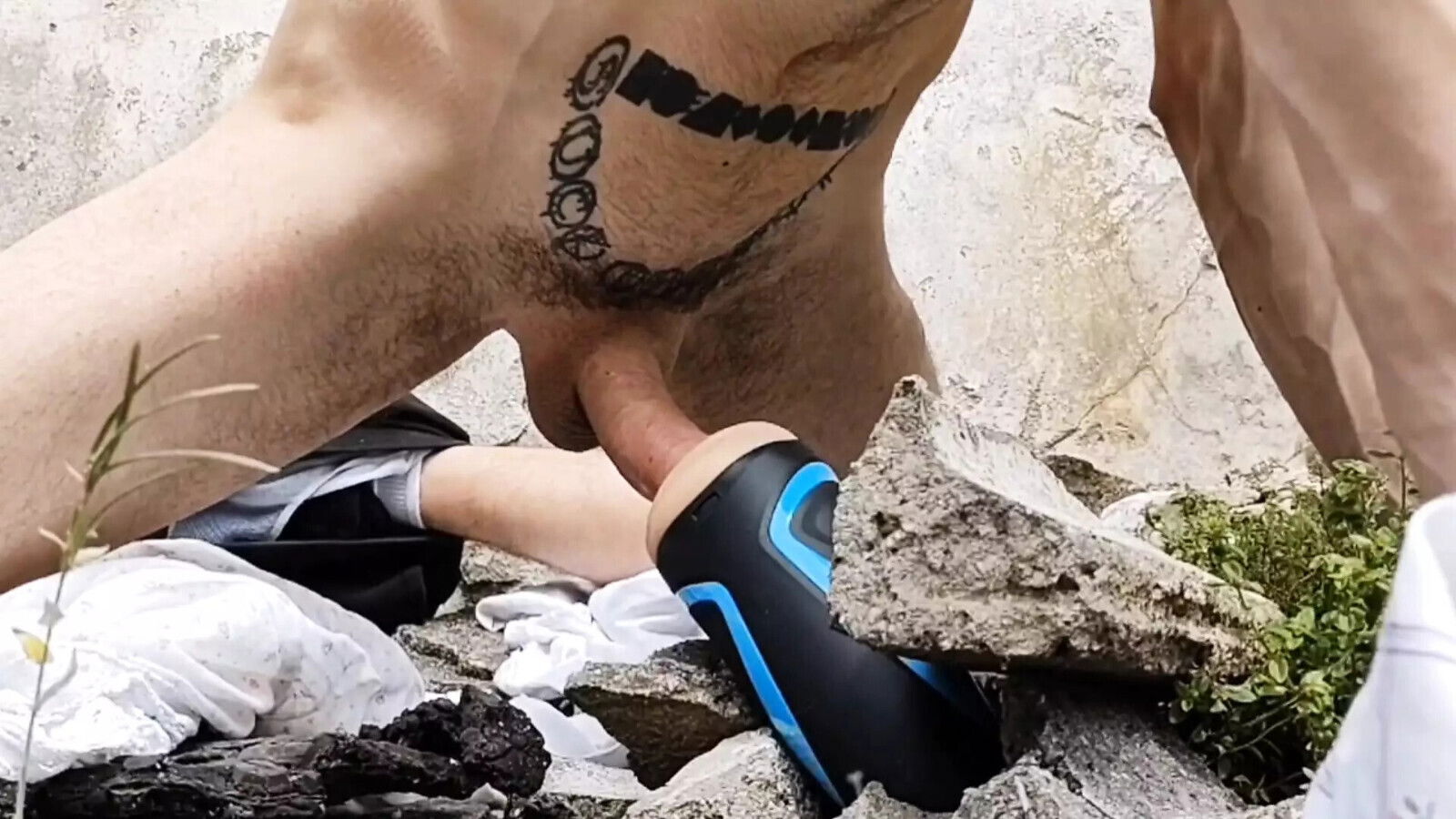 Outdoor fucking fleshlight rocks