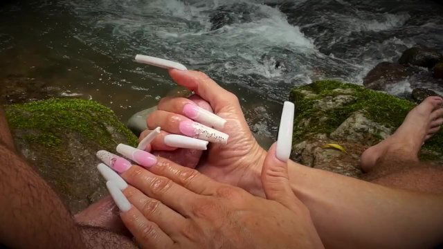 ASMR Riverside Public Nature Long Nail Fetish Handjob