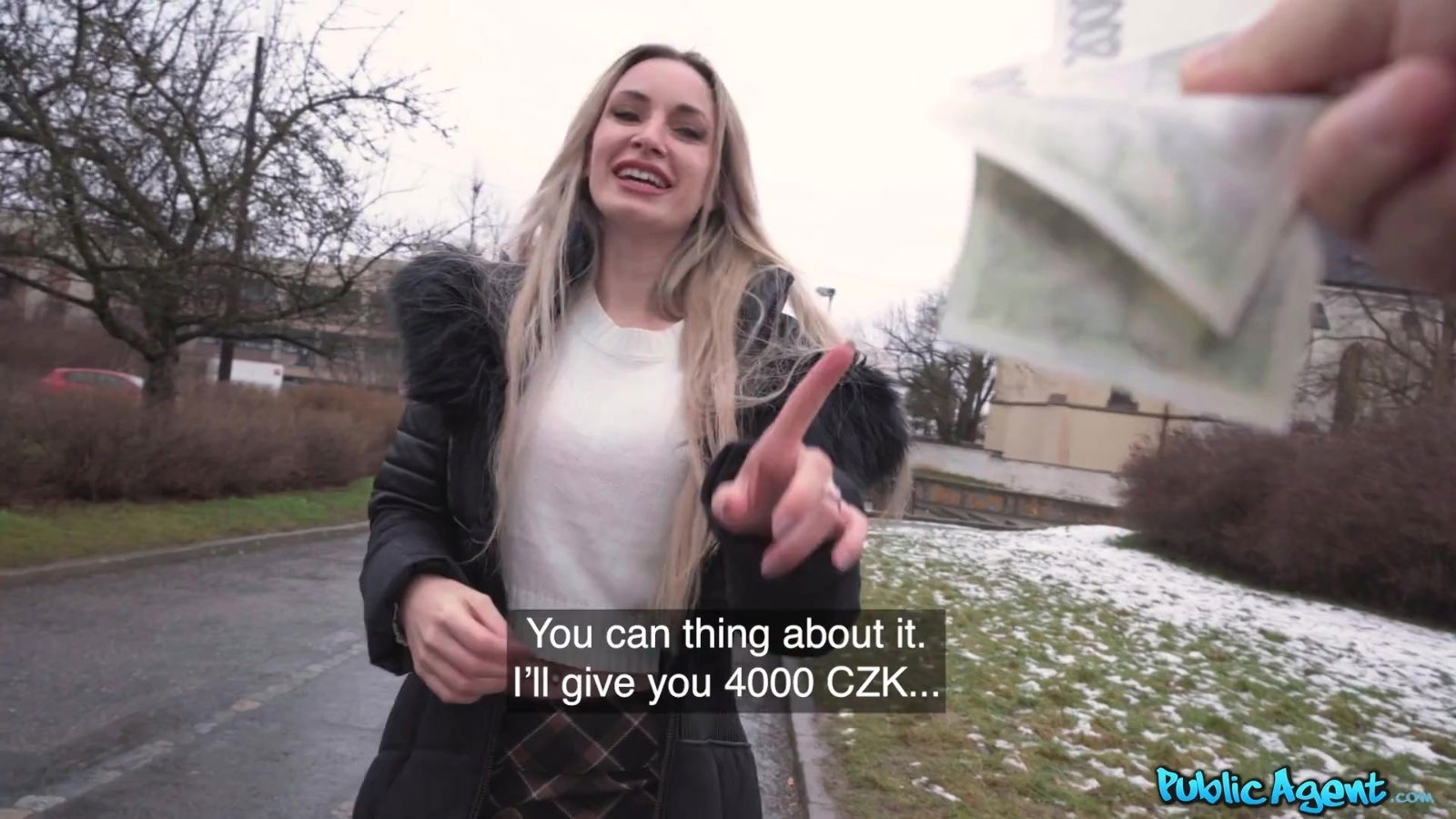 Pretty Slim Blonde Hottie Flashes Boobs Lets Public Agent Fuck Hard Money