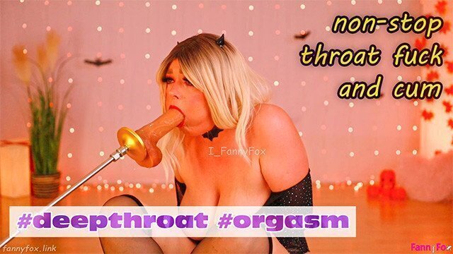 Non-stop throat fuck machine driving crazy till with vibrator clit