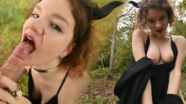 Succubus begs fill juicy pumpkin Halloween creampie