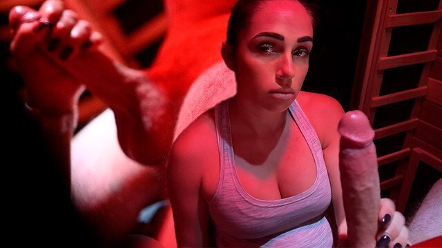 Edging work partner with sensual handjob sauna