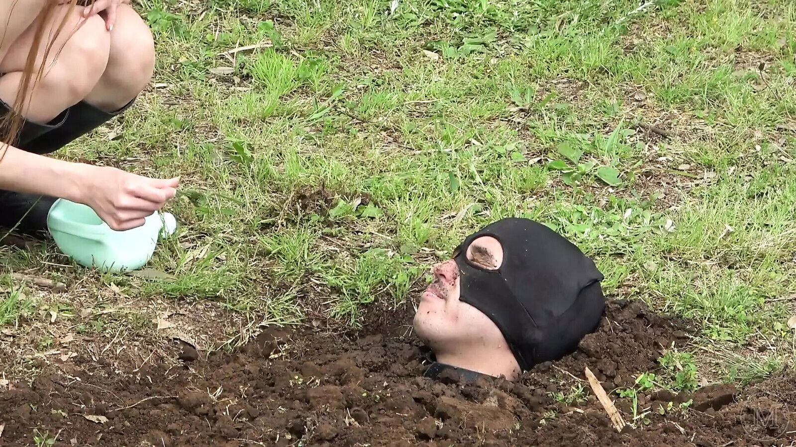 Mistress Ties Slave Tree Forest Whips, Then Leaves Ground with Only Head Exposed, Ignoring Overnight