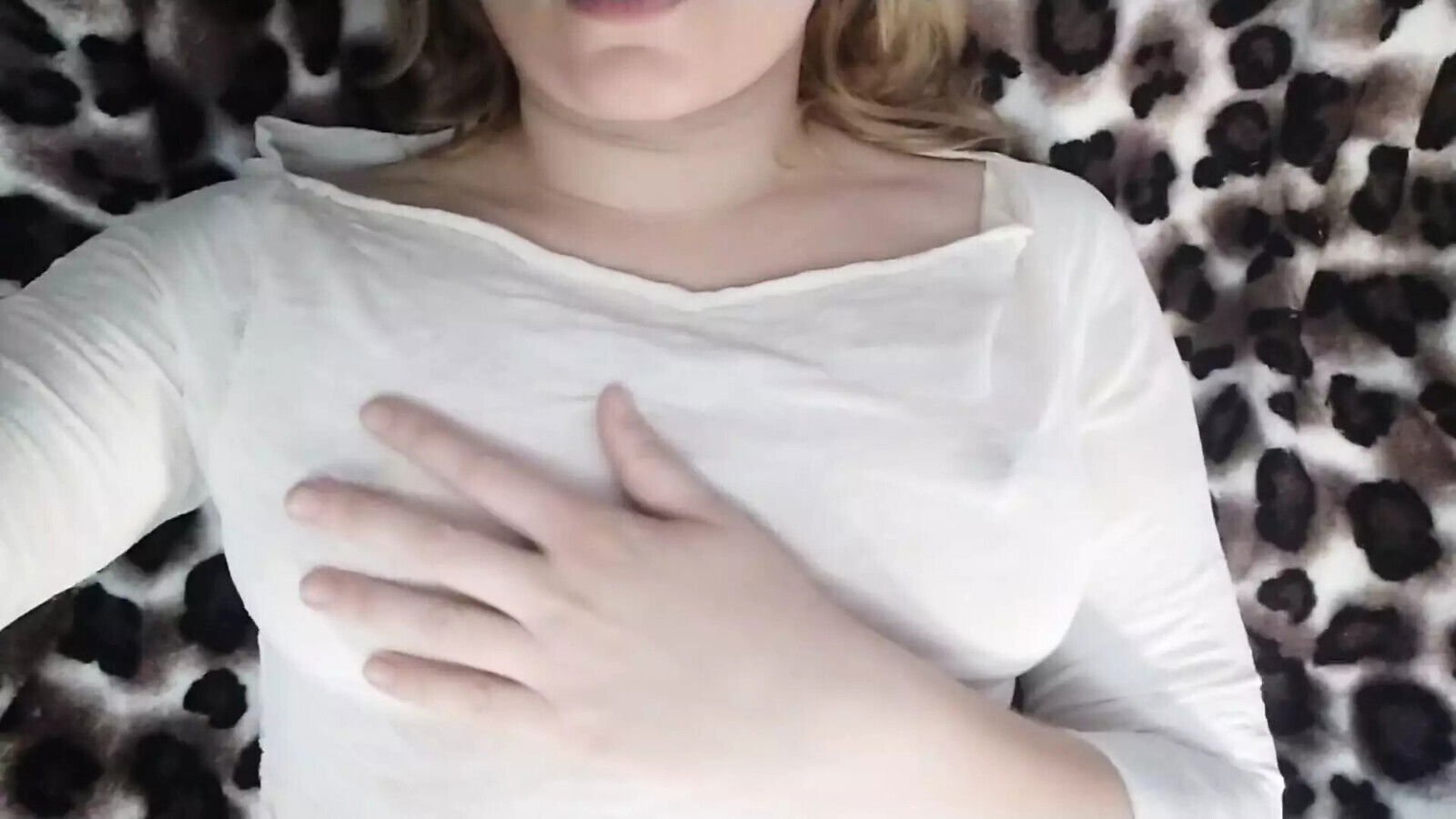 Sweet girl plays with natural hard nipples