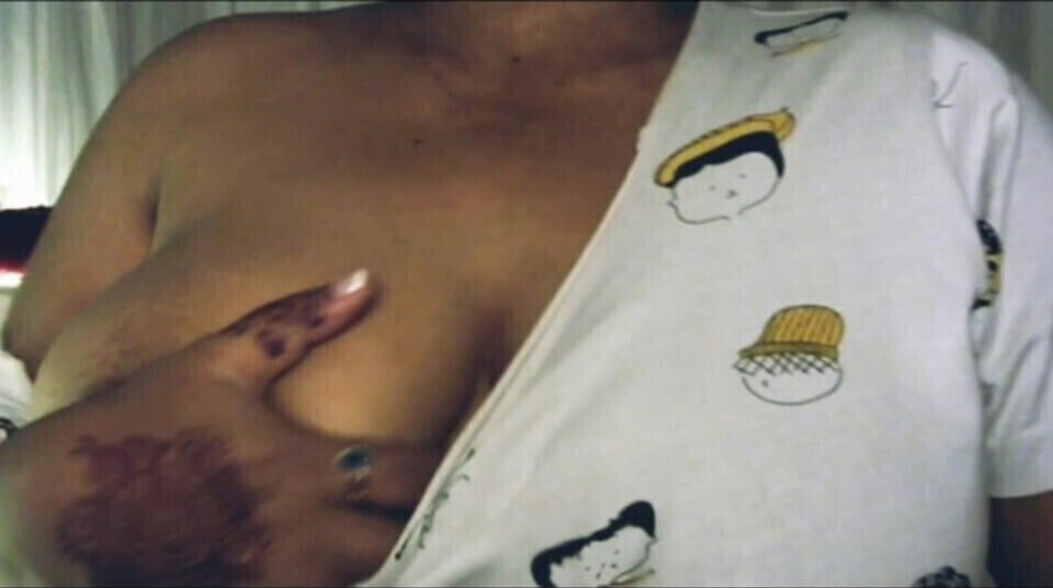 sexy girl shows boobs pressing them.