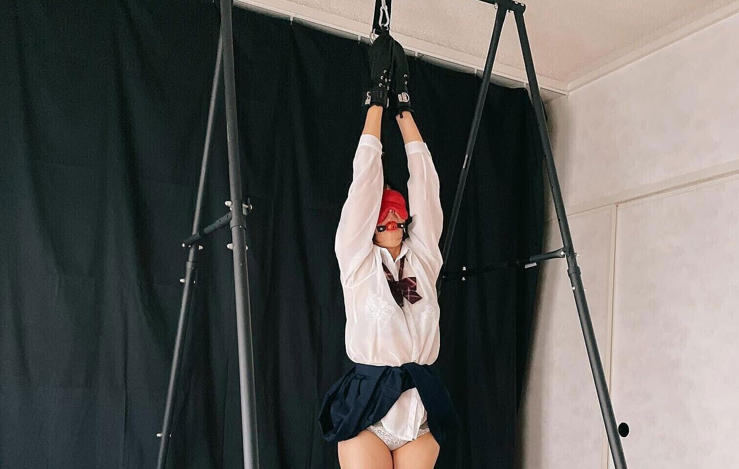 Restrained Girl Standing Tiptoes