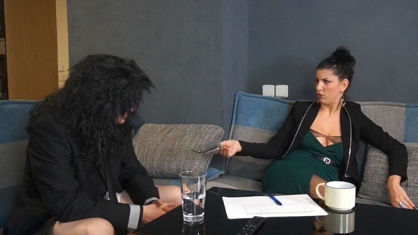 blonde office assistant boss checking tiny dick