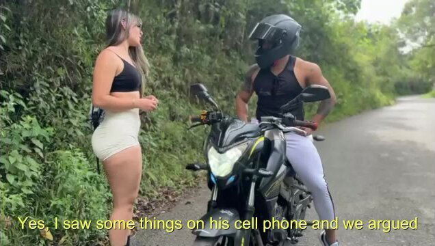 biker watches boyfriend abandoned lonely place comes convince fuck