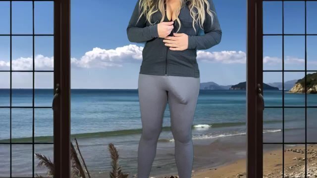 Huge shemale does yoga beach house