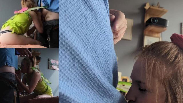 Redhead TInkerbell Costume gets both holes filled with cum... guess liked