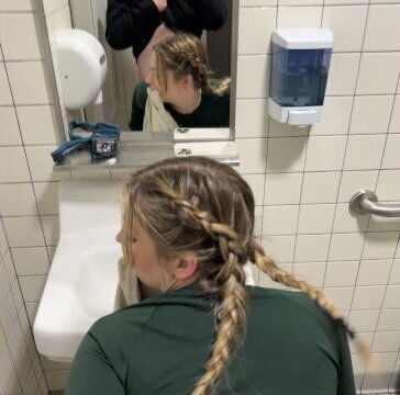 Blonde slut gets railed public campsite bathroom