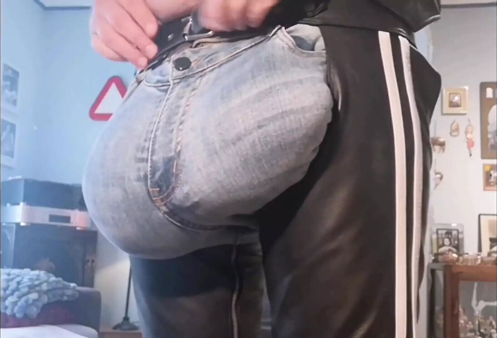 Jeans Bulge with Leather Chaps