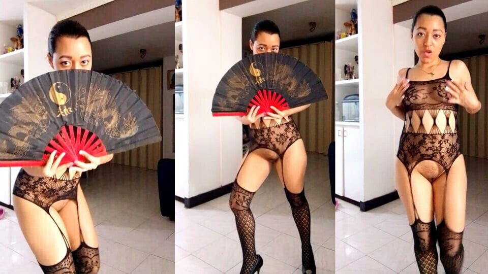 Asian sexy lingerie does dance, masturbates pussy loves thick long