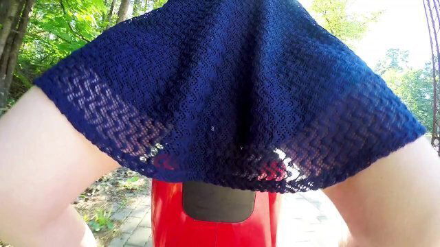 Public Adventures: Beautiful Girl Riding Electric Bicycle Without Panties Busy City Streets