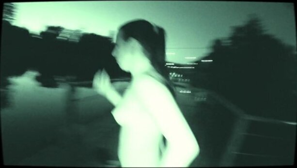 Crazy Girl During Midnight Jumping From Pier Into Black Water Totally Naked