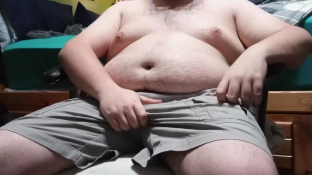 Chubby Bear Strips Cums After Long Working Outside