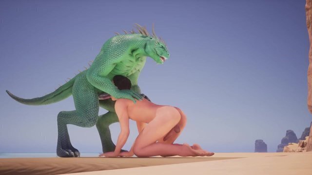 Furry dragon destroys hairy guy's wild beach