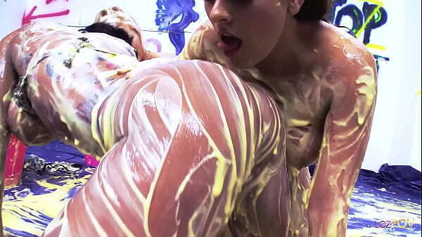 Messy threesome involving busty lesbians who love to fool around with food