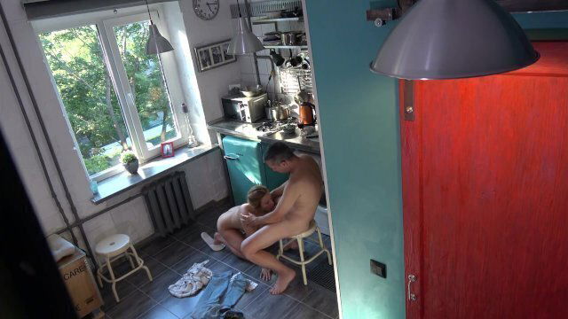 Blonde cutie blows stepdad kitchen