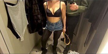 Blowjob in a public place. I tried things on and sucked my friend'_s cock in the fitting room.